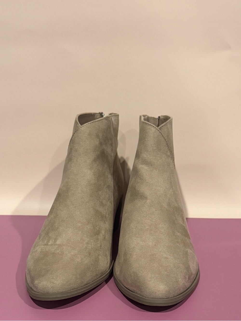 Women's Light Gray Suede Ankle Booties - Classic Side Zip